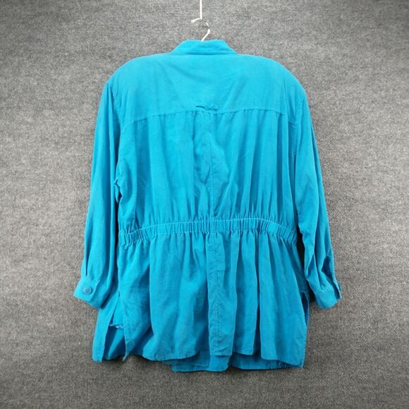 Maggie McNaughton Women's Tie Waist Utility Jacket Blue Plus 16W Silk - Picture 6 of 13